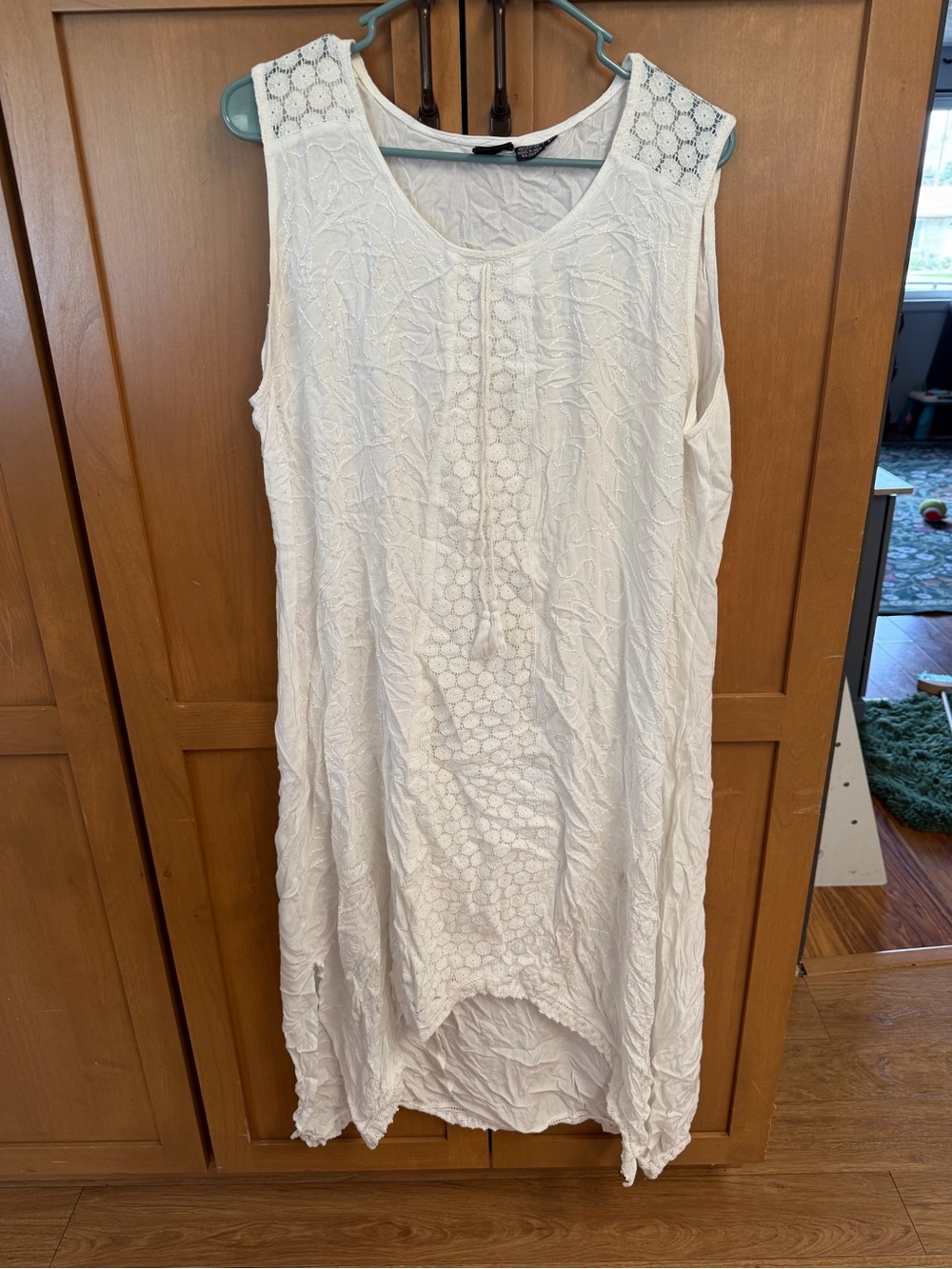 White Crochet-Accent Sleeveless Swim Coverup Dress